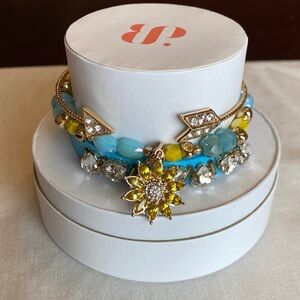 Bomb Party Field of Sunflowers Gold-Tone Yellow & Blue Floral Bracelet Stack